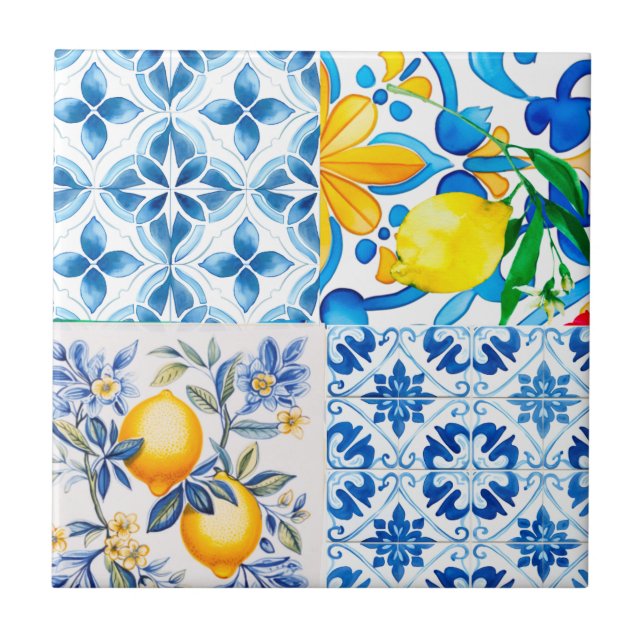 Majolica,lemon ,Sicilian tiles, Ceramic Tile (Front)