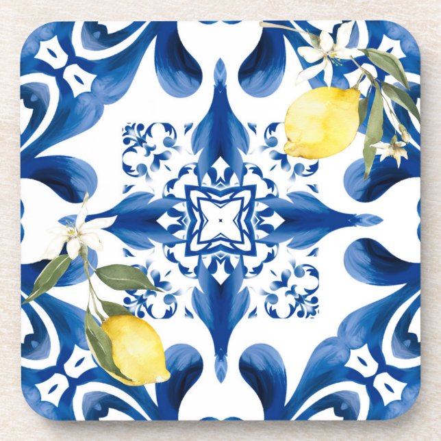Majolica,lemon,Sicilian tiles,Ceramic Tile Beverage Coaster (Front)