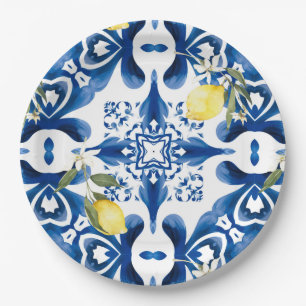 Majolica,lemon,Sicilian tiles,Ceramic Tile Paper Plates