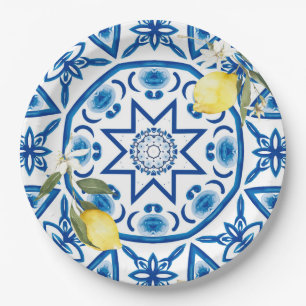 Majolica,lemon,Sicilian tiles,Ceramic Tile Paper Plates