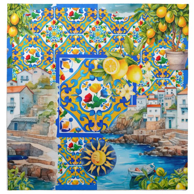 Majolica,lemon ,Sicilian tiles, Cloth Napkin (Front)
