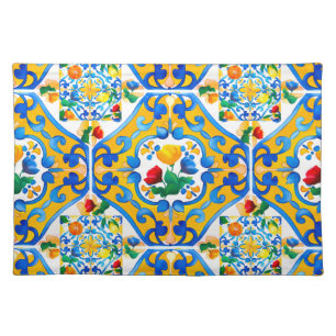 Majolica,lemon ,Sicilian tiles, Cloth Placemat