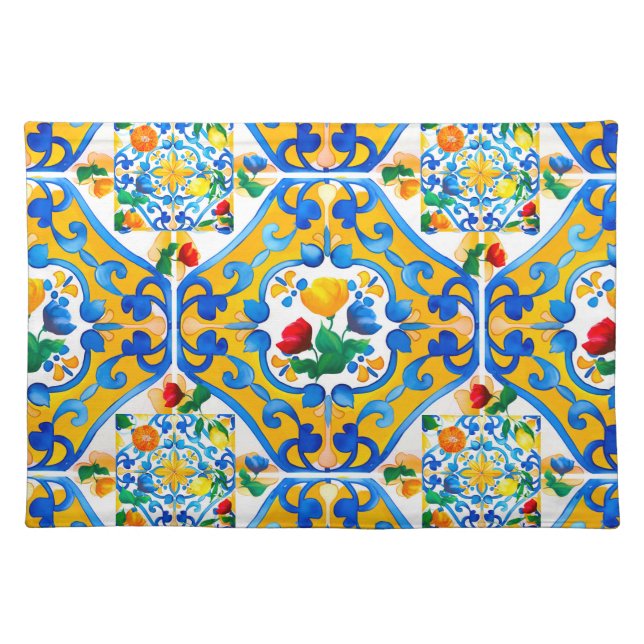 Majolica,lemon ,Sicilian tiles, Cloth Placemat (Front)