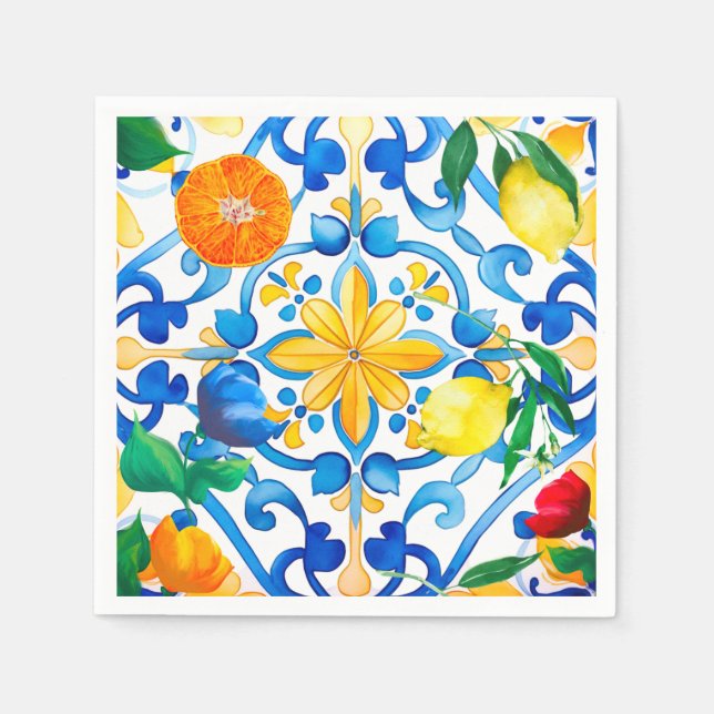 Majolica,lemon ,Sicilian tiles, Napkins (Front)