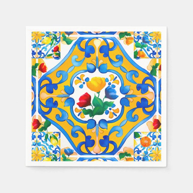 Majolica,lemon ,Sicilian tiles, Napkins (Front)