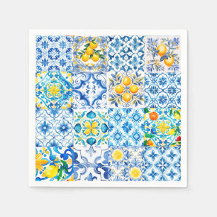 Majolica,lemon ,Sicilian tiles, Napkins