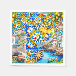 Majolica,lemon ,Sicilian tiles, Napkins