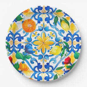 Majolica,lemon ,Sicilian tiles, Paper Plates
