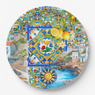 Majolica,lemon ,Sicilian tiles, Paper Plates