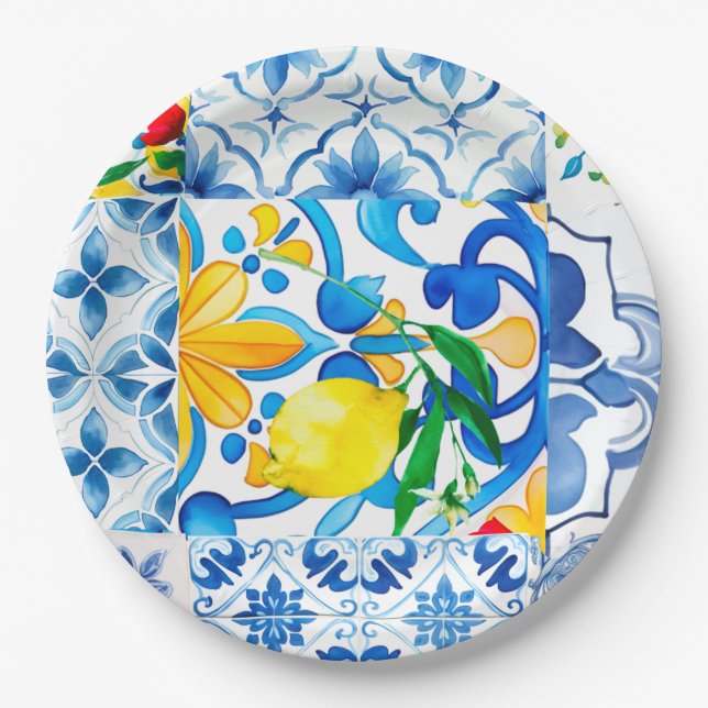 Majolica,lemon ,Sicilian tiles, Paper Plates (Front)