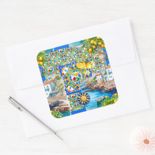 Majolica,lemon ,Sicilian tiles, Square Sticker