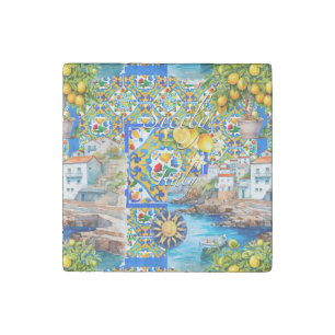Majolica,lemon ,Sicilian tiles, Stone Magnet