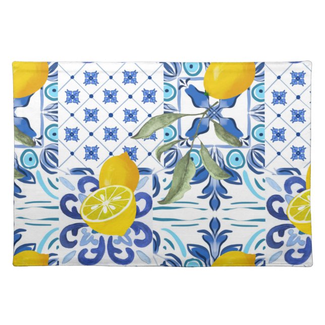 Majolica,lemons,mediterranean tiles Cloth Placemat (Front)