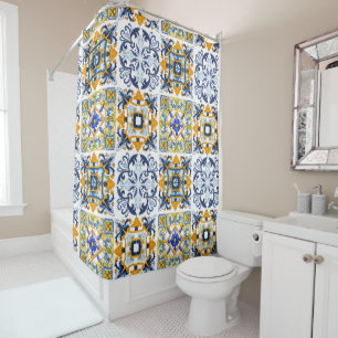 Majolica ,lemons,Sicilian tiles Shower Curtain