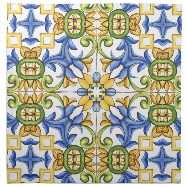 Majolica,Mediterranean tile, Cloth Napkin (Front)