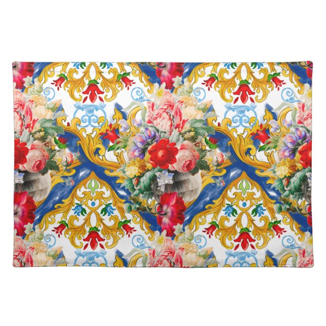Majolica,Sicilian style, flowers  Cloth Placemat (Front)
