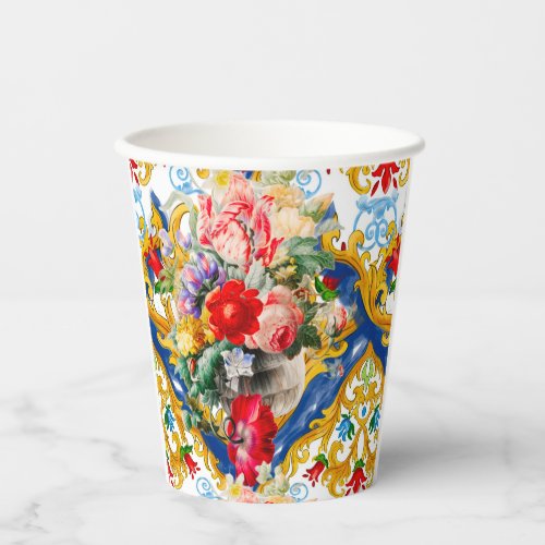 MajolicaSicilian style flowers  Paper Cups