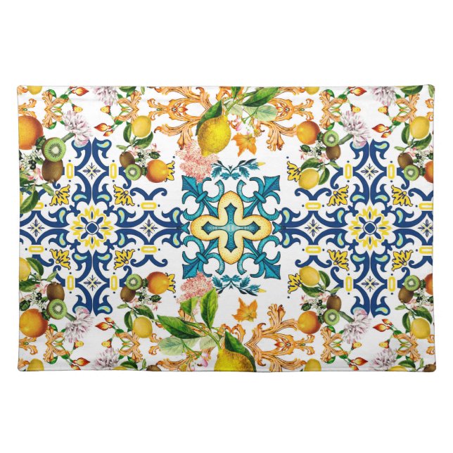 Majolica,Sicilian tiles,lemons citrus  Cloth Placemat (Front)