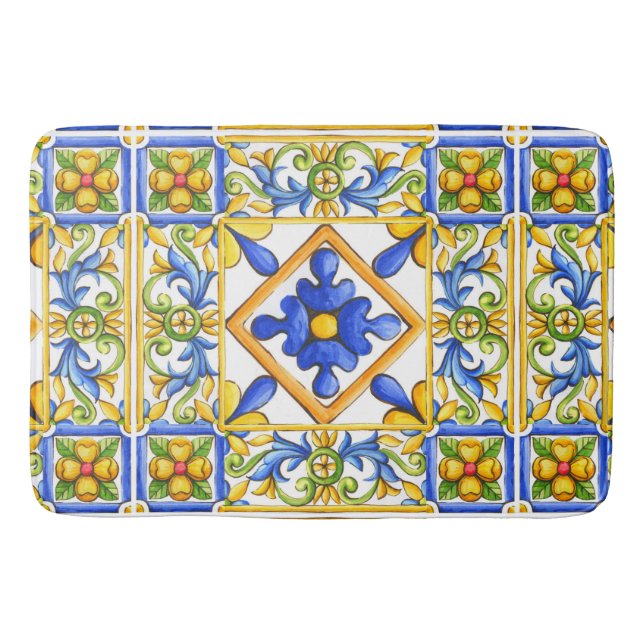 Majolica,Spanish tile ,mediterranean   Bath Mat (Front)