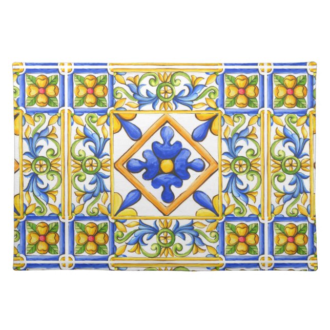 Majolica,Spanish tile ,mediterranean     Cloth Placemat (Front)