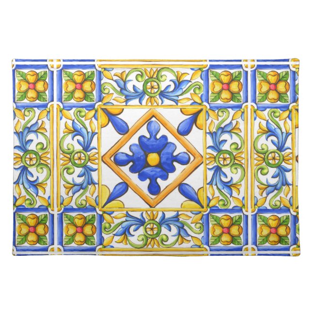 Majolica,Spanish tile ,mediterranean  Cloth Placemat (Front)