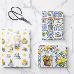 Majolica Tiles Blue Lemons Amalfi Italy 2 Wrapping Paper Sheets