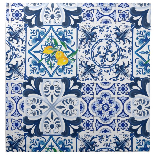 Majolica ,tiles,lemons,Sicilian tiles  Cloth Napkin (Front)