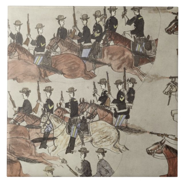 Major Marcus Reno's retreat before the Indian coun Ceramic Tile (Front)