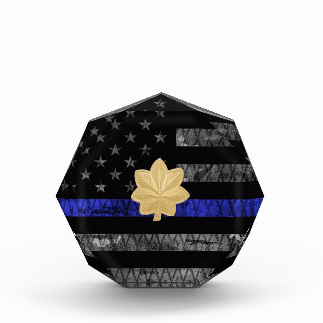 Major Thin Blue Line Distressed Flag Acrylic Award (Front)