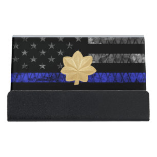 Major Thin Blue Line Distressed Flag Desk Business Card Holder