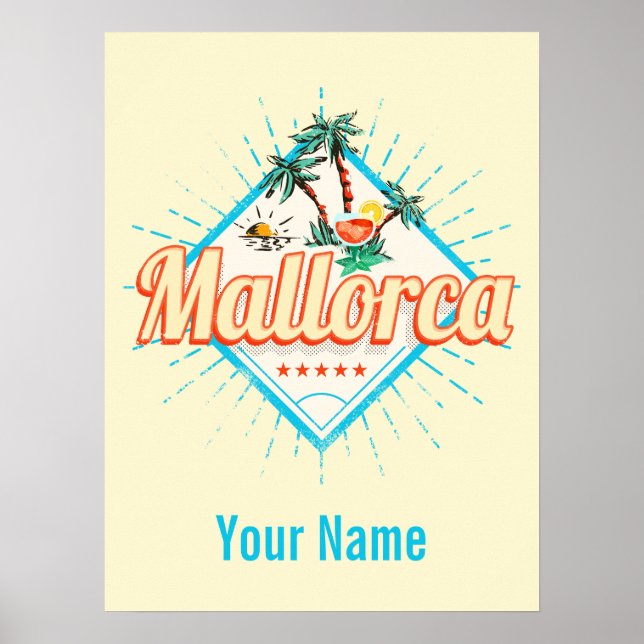 Majorca Balearic Island Retro Parrot Vintage Poster (Front)
