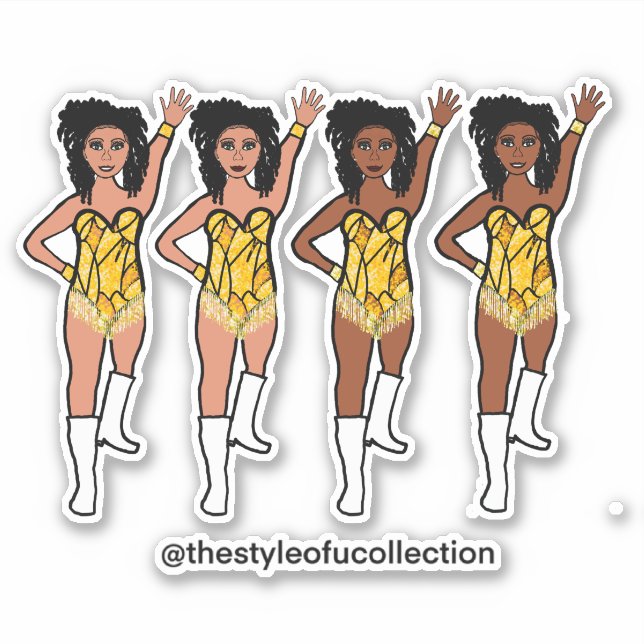 Majorette / Dancer Stickers Yellow Fringe (Front)