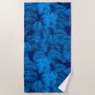 Makana Palms Hawaiian Tropical Leaves Blue Beach Towel