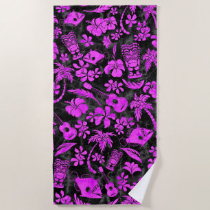 Makapuu Beach Hawaiian Batik Black and Pink Towel