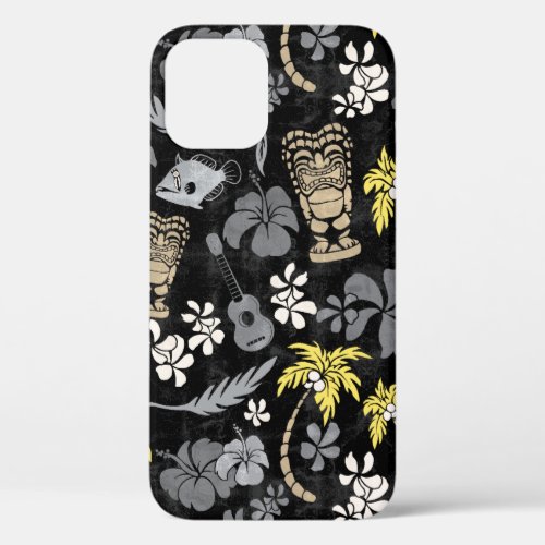 Makapuu Beach Hawaiian Batik Black Gray iPhone 12 Pro Case