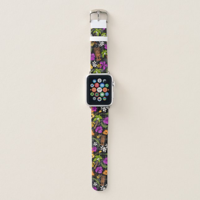 Makapuu Beach Hawaiian Batik Black Multi Apple Watch Band (Front)