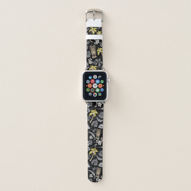 Makapuu Beach Hawaiian Batik Black Neutral Apple Watch Band (Front)