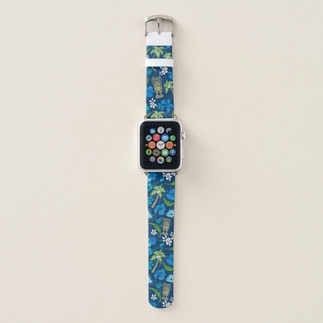 Makapuu Beach Hawaiian Batik Navy and Turquoise Apple Watch Band (Front)