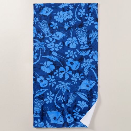 Makapuu Beach Hawaiian Batik Royal Blue Beach Towel