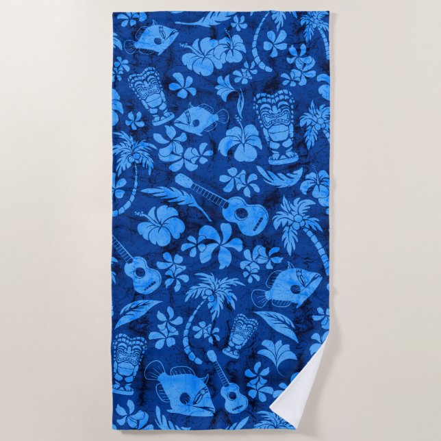 Makapuu Beach Hawaiian Batik Royal Blue Beach Towel (Front)