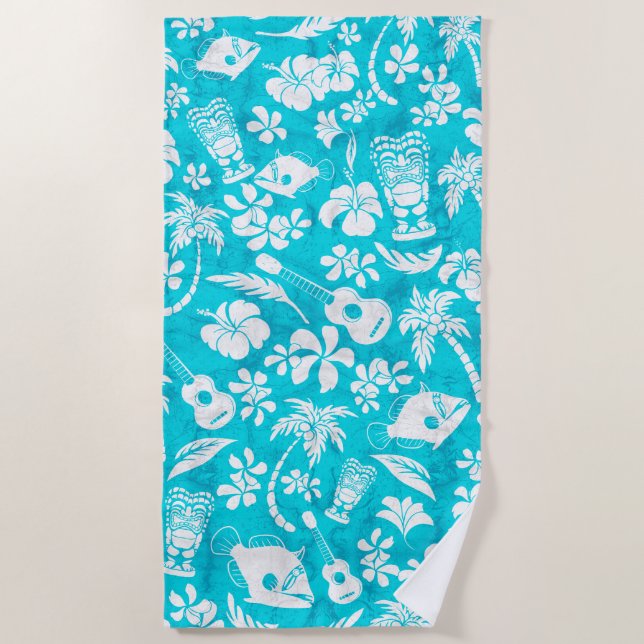 Makapuu Beach Hawaiian Batik Turquoise Beach Towel (Front)