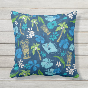 Makapuu Beach Hawaiian Batik - Turquoise Outdoor Pillow
