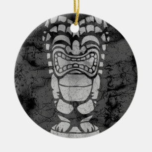 Makapuu Beach Hawaiian Laughing Tiki Batik Ceramic Ornament