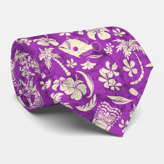 Makapuu Beach Hawaiian Tropical Tiki Batik Neck Tie (Rolled)