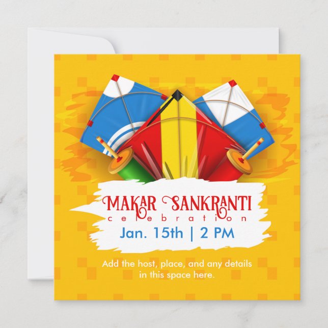 Makar Sankranti Yellow with Kites Invitation (Front)