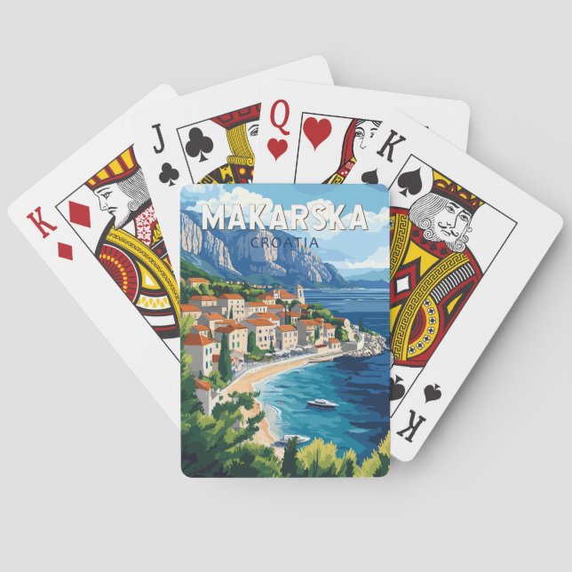 Makarska Croatia Illustration Travel Art Vintage Poker Cards (Back)