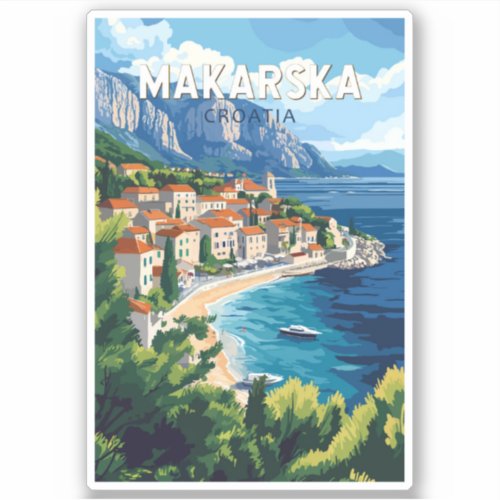 Makarska Croatia Illustration Travel Art Vintage Sticker