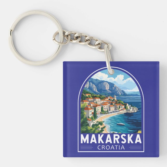 Makarska Croatia Travel Art Emblem Keychain (Front)
