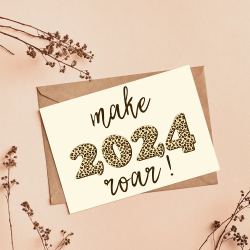 Make 2024 roar Fun Leopard Print New Years  Postcard