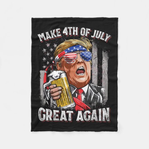 Make 4th Of July Great Again Men Drinking Beer Fun Fleece Blanket